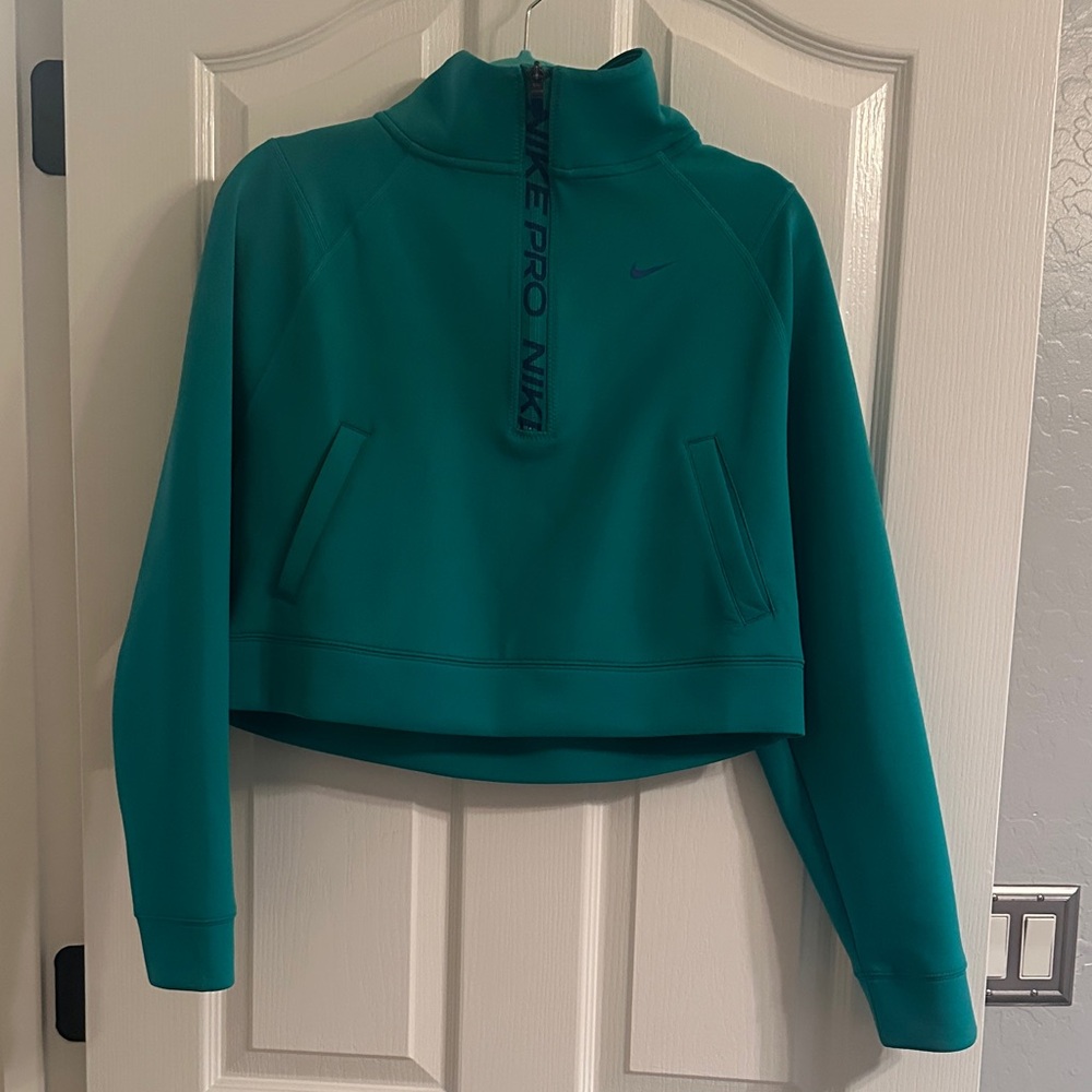 Nike Pro Women’s Teal Cropped Zip-Up Sweatshirt XS